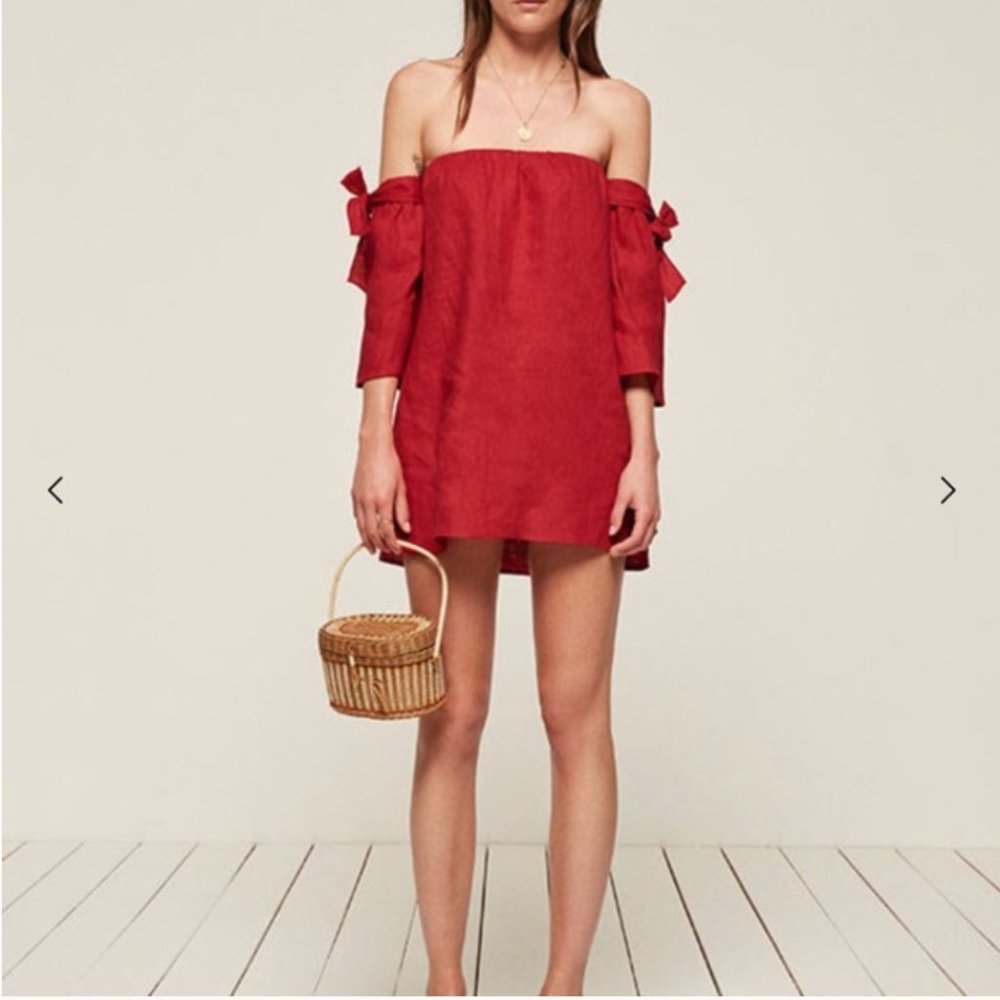 Reformation Red Tie Off Shoulder Mini Dress Size Small